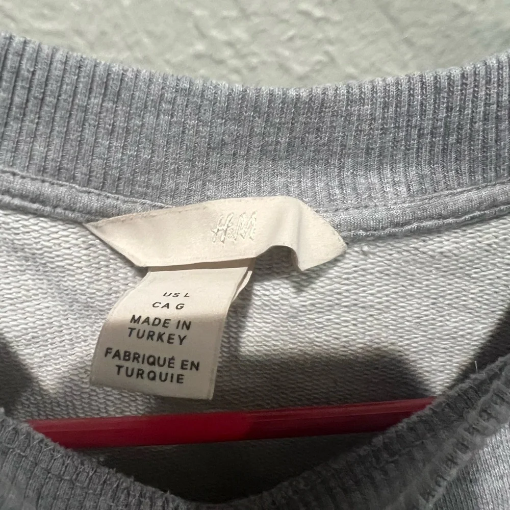 H&M Heather Gray Ribbed Collar Puff Sleeve 100% Cotton Top EUC Size L - Picture 3 of 5